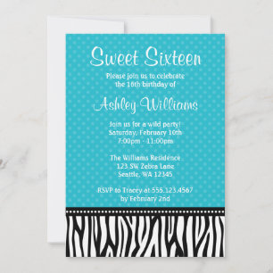 Invitation Bonbon turquoise et noir 16 à point de polka de