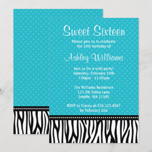 Invitation Bonbon turquoise et noir 16 à point de polka de