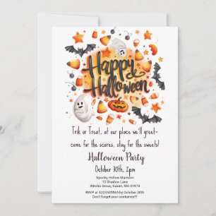 Invitation Bonbons Corn Trick ou Treat Bats Halloween Party