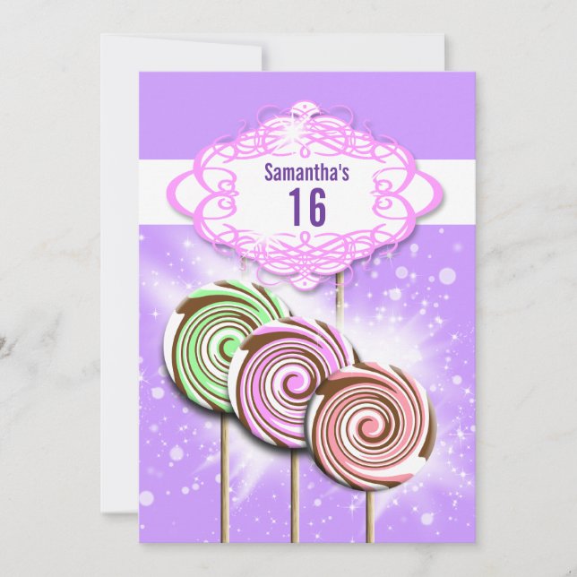 Invitation Bonbons d'anniversaire pour filles 16 (Devant)
