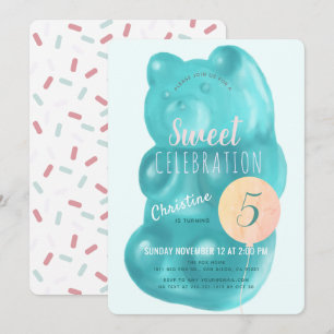 Invitation Bonbons doux à l'ours doux à la gomme bleue