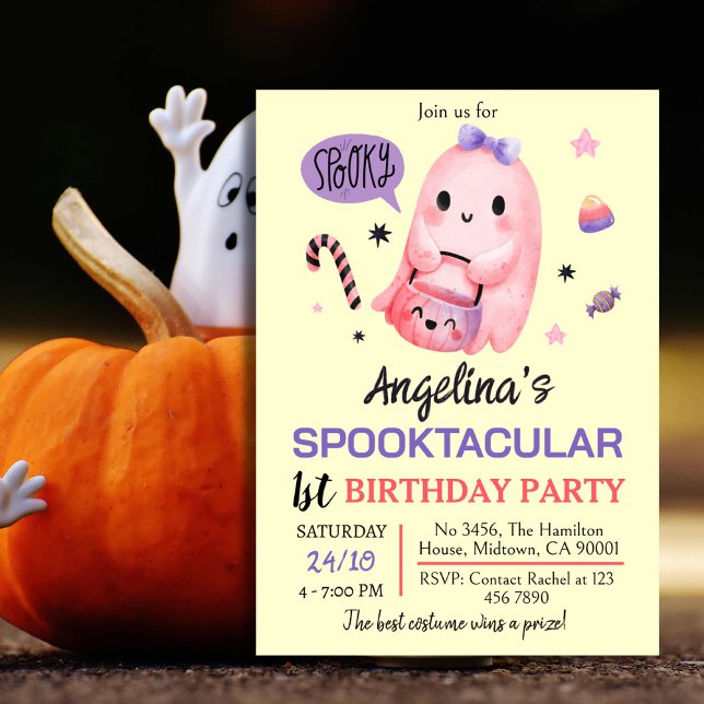 Invitation Bonbons doux et éffrayant pour fantôme 1er anniver (Front )