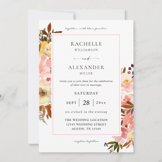 Invitation Bonbons rose et jaune Floral 2 Mariage (Devant)