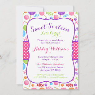 Invitation Bonbons sucré 16 Anniversaire