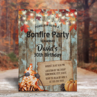 Invitation Bonfire Party Rustic Automne quitte la grange Anni