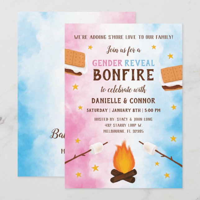 Invitation Bonfire S'more Love Baby Genre Reveillez Invitatio (Devant / Derrière)