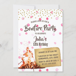 Invitation Bonfire & S'mores Camping Points Rose Anniversaire