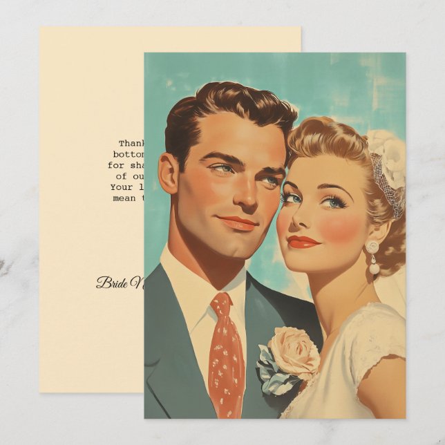 Invitation Bonheur de jeunes mariés vintage (Devant / Derrière)