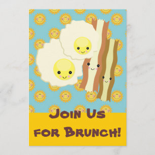 Invitation bonheur kawaii œufs bacon brunch petit-déjeuner