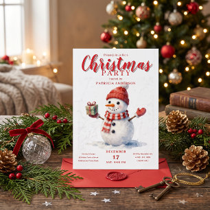 Invitation Bonhomme de neige à l'aquarelle, fête de Noël roug