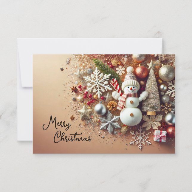 Invitation Bonhomme de neige avec flocons de neige et étoiles (Devant)