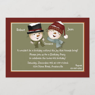 Invitation Bonhomme de neige de garçon et de fille -