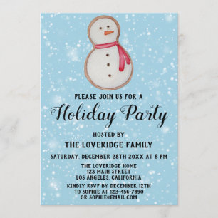 Invitation Bonhomme de neige de Noël Cookie Fête des Fêtes Bl