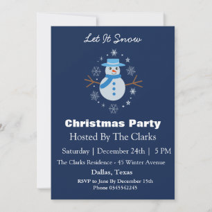 Invitation Bonhomme de neige Flocon Bleu foncé Fête de Noël