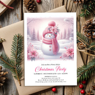 Invitation Bonhomme de neige rose enneigé Coquette Editable E