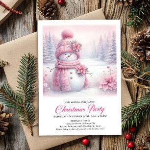 Invitation Bonhomme de neige rose joyeux Coquette Noël Editab