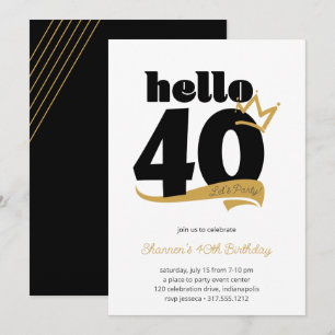 Invitation Bonjour 40 Jalons Anniversaire Couronne d'or noir