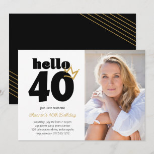 Invitation Bonjour 40 Milestone Anniversaire Couronne photo p