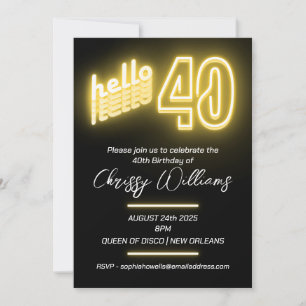 Invitation Bonjour 40 rétro néon 40e anniversaire