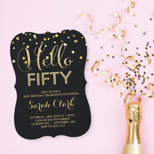 Invitation Bonjour 50 Confettis Or Noir 50e Anniversaire