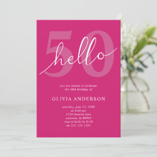 Invitation Bonjour 50   Vibrant Hot Pink 50e fête d'anniversa