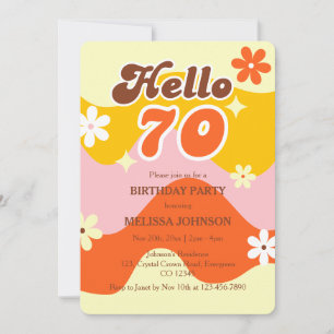 Invitation Bonjour 70 Rétro Vague Fleur Anniversaire