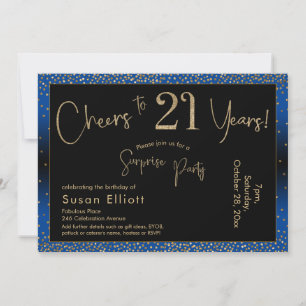 Invitation Bonjour à 21 ans Surprise Anniversaire Or & Bleu