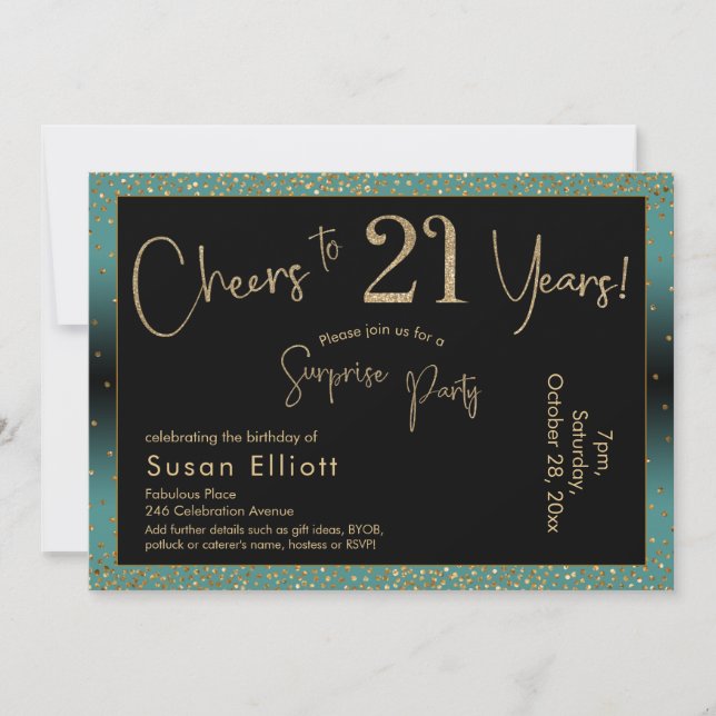Invitation Bonjour à 21 ans Surprise Anniversaire Turquoise e (Devant)