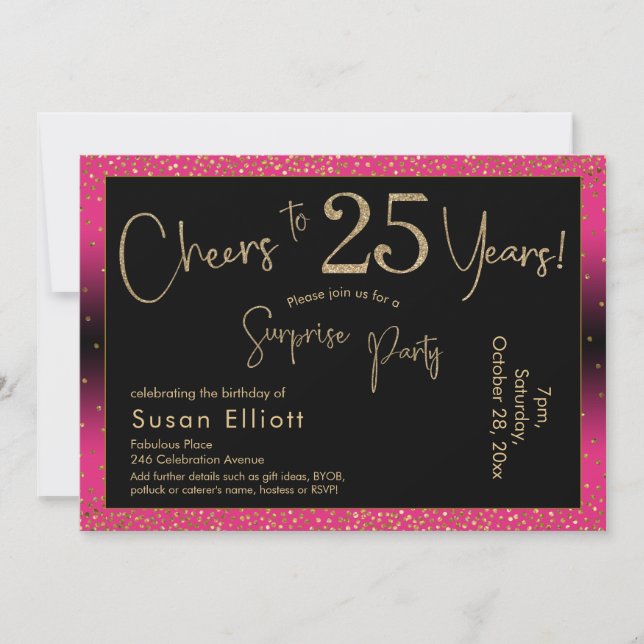 Invitation Bonjour à 25 ans Surprise Anniversaire, Rose profo (Devant)