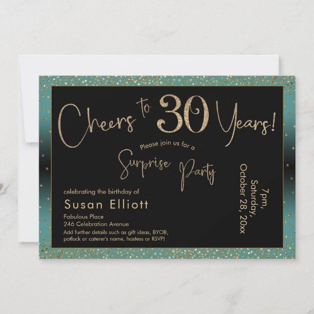 Invitation Bonjour à 30 ans Surprise Anniversaire Turquoise e (Devant)