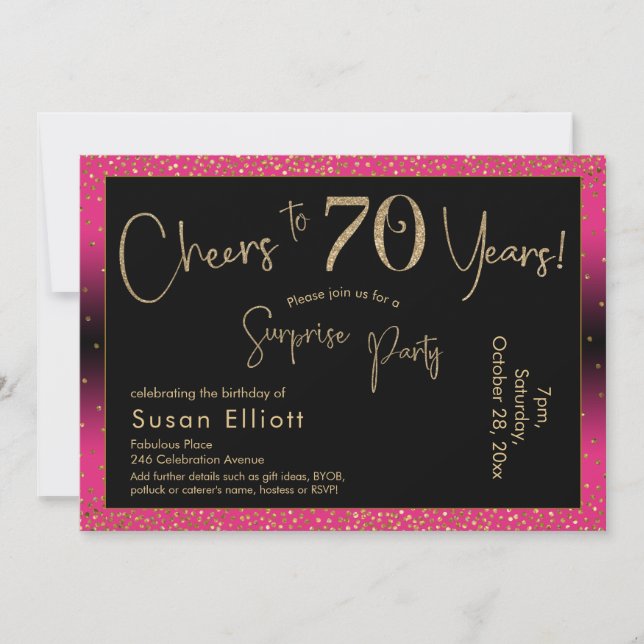 Invitation Bonjour à 70 ans Surprise Anniversaire, Rose profo (Devant)