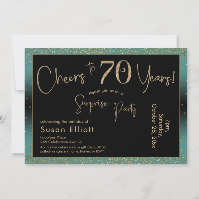 Invitation Bonjour à 70 ans Surprise Anniversaire Turquoise e (Devant)