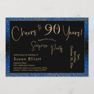 Invitation Bonjour à 90 ans Surprise Anniversaire Or & Bleu
