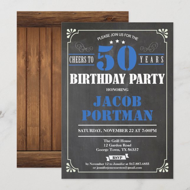 Invitation Bonjour à l'invitation de 50 ans.Retro (Devant / Derrière)