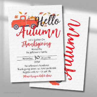 Invitation Bonjour Automne Citrouille Camion Rouge Thanksgivi