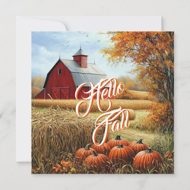 Invitation Bonjour Automne Thanksgiving Rural Grange Citrouil (Devant)