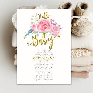 Invitation Bonjour Baby Boho Roses Wreath Baby shower neutre