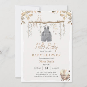 Invitation Bonjour Baby Boy Clothes Nursery Boho Baby shower