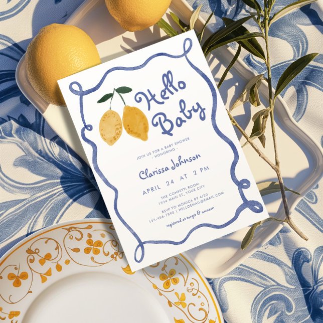 Invitation Bonjour Baby Lemon Italien Amalfi Boys Baby shower (Lemon Boys Baby Shower Invite)