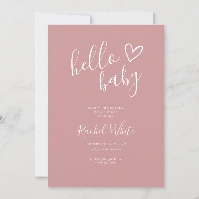 Invitation Bonjour Baby shower Dusty Rose QR Code Baby Girl (Devant)