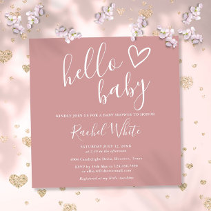 Invitation Bonjour Baby shower fille Dusty Rose rose mignon c