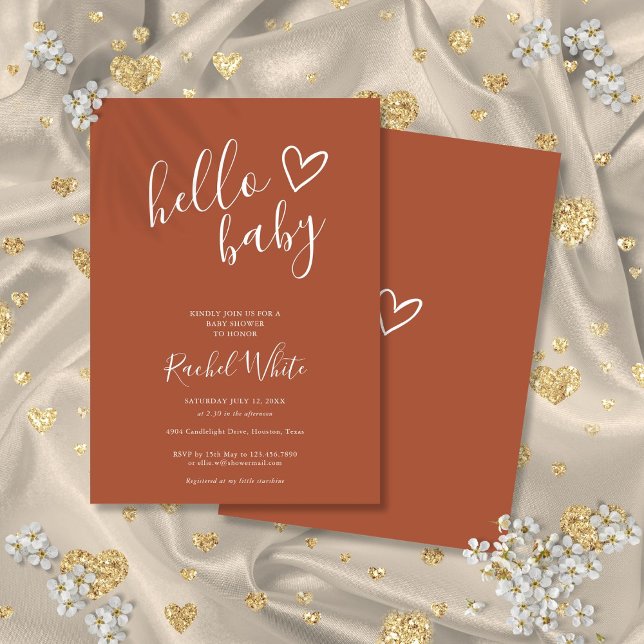 Invitation Bonjour Baby shower Genre Neutre Boho Coeur Boho (Hello Baby Shower Gender Neutral Boho Heart Invitation)