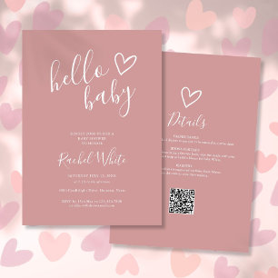 Invitation Bonjour Baby shower tout en un Dusty Rose rose