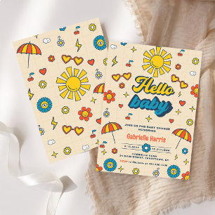 Invitation Bonjour Baby Super Retro Daisy Baby shower Party