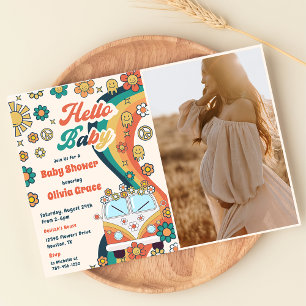 Invitation Bonjour Baby Super Retro Floral Baby shower Party