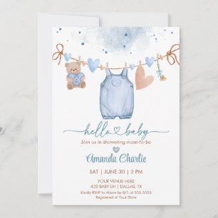 Invitation Bonjour Baby valentine's day Blue Boy baby shower