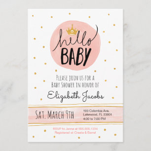Invitation Bonjour Bébé Aquarelle Baby shower rose et or