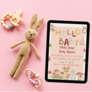 Invitation Bonjour Bébé aquarelle bois baby shower animal