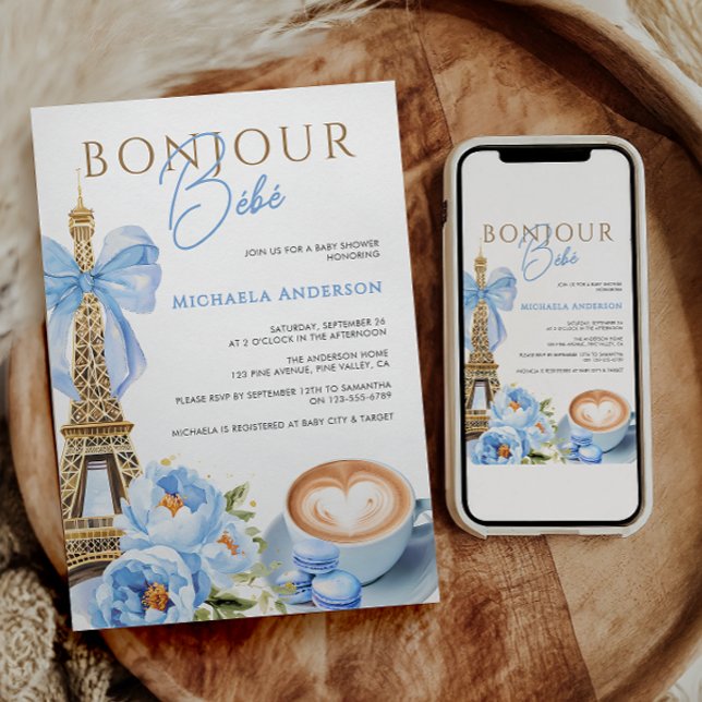 Invitation Bonjour Bébé Aquarelle Coquette Bow Baby shower I (Créateur téléchargé)
