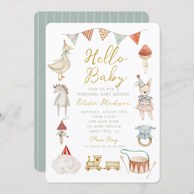 Invitation Bonjour Bébé Aquarelle Vêtements & Jouets Baby sho (Créateur téléchargé)